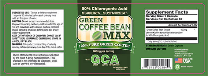 Green coffee bean max supplement facts