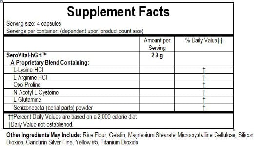 Serovital supplement facts