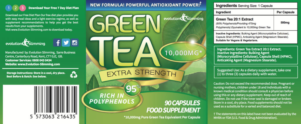 Green Tea Extra Strength 10000mg 95% Polyphenols 90 Capsules Evolution Slimming